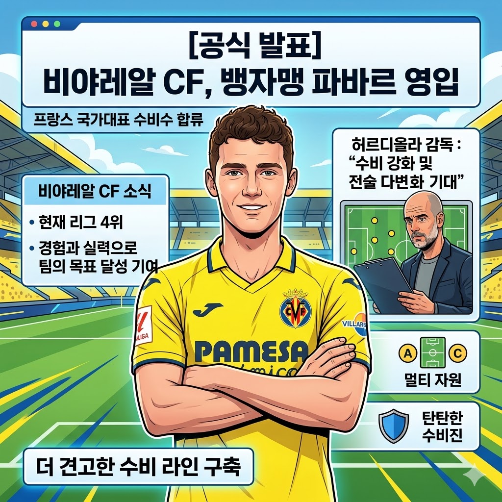 비야레알, 프랑스 국대 수비수 파바르 전격 영입!
